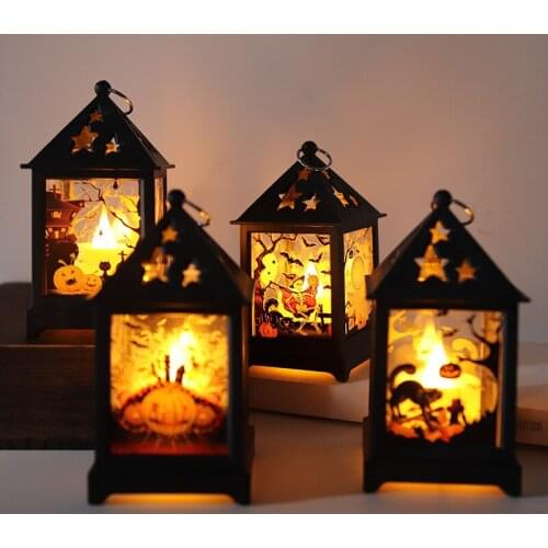 Halloween LED Painted Wind Lantern Battery Powered LED Small Lanterns Decor for Patio, Garden,Parties