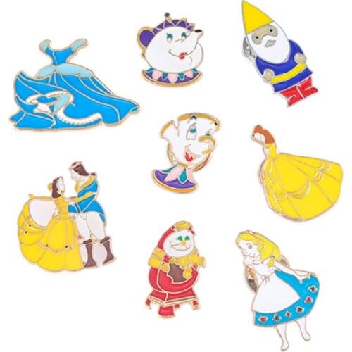 HOSENG 8Pcs/Lot Princess and Prince Fairy Tale Cartoon Alloy Brooch Colorful Graduation Party Unique Coat Pins Accessories HS_74