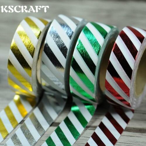 KSCRAFT 15mm*10m Adhesive Tape for Scrapbooking DIY Craft Sticky Deco Masking Japanese Paper Washi Tape Striped