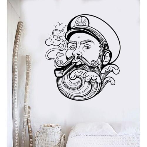 Cool Vinyl Wall Decal Sailor Beard Wave Nautical Marine Wall Stickers For Boy Room Home Interior Wall Decor Quality Mural LA777