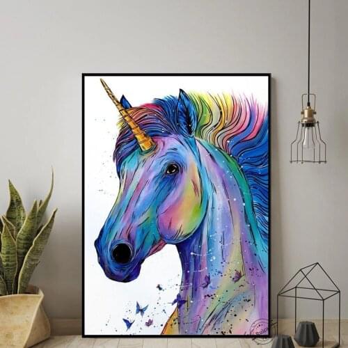 Colorful Unicorn Watercolor Poster Canvas Art Print Painting Wall Pictures For Living Room Home Decorative