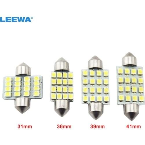 LEEWA 200pcs White Auto LED Bulbs 31mm 36mm 39mm 41mm 16-SMD 1210/3528 Chip Festoon Dome Map Cargo Car LED Light #CA1216