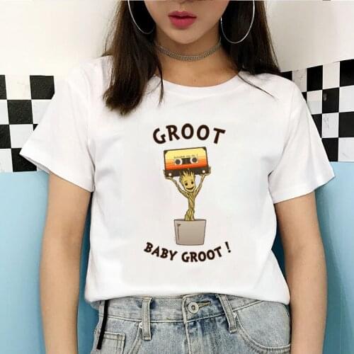 Summer Vintage Hot Cute Bady Groot T-shirt Kawaii I Am Groot Women Short Sleev Tee Funny Cartoon Harajuku Female Clothes