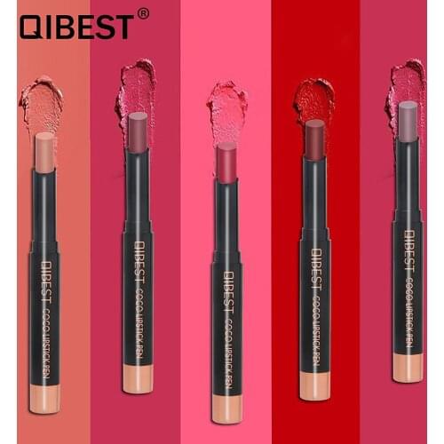 Qibest matte lipstick pencil earth nude tone dark red lip cream waterproof long lasting automatic brown lipstick pencil QB044