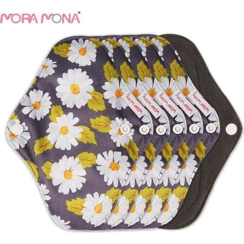Mora Mona 6Pcs/Set Small Daily Bamboo Charcoal Menstrual Pads Reusable Washable Sanitary Napkins With Wings