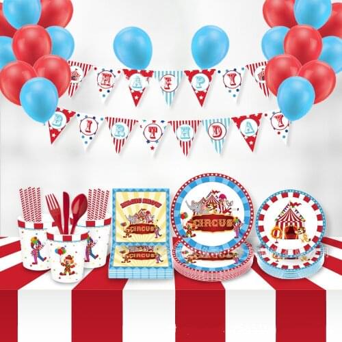Carnival Circus Theme Party Favors Kids Birthday Disposable Tableware Sets Cartoon Animal Plates Party Decorations Supplies