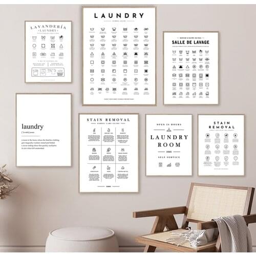 Laundry Room Sign Wall Art Print Laundry Symbol Canvas Painting , Laundry Care Guide Posters and Prints Wall Pictures Decoration