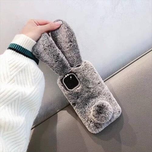3D Rabbit Ears Furry Plush Case For iPhone 11 Pro Max X 10 XR XS Max Warm Bunny Fluffy Cover For iPhone 6 6s 7 8 Plus Phone Case