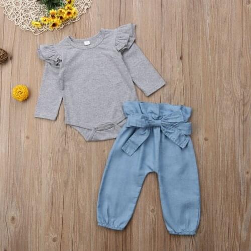 Girl Clothes Suit Newborn Baby Girl Tops Romper Bowknot Denim Pants 3Pcs Autumn Outfits Clothes