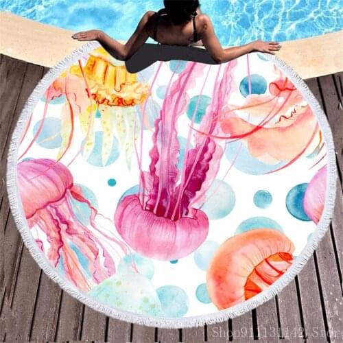New Deep-sea Jellyfish Digital Print Soft Summer Round Beach Towel for Adults and Children Quick Dry Water Absorbent Bath Towels