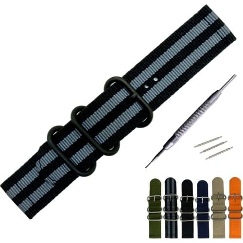 18mm 20mm 22mm 24mm For Nato Watchband Nylon Strap Black Ring Buckle Striped Replacement Band Watch Accessories