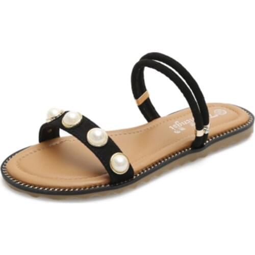 Women Open Toe Slippers Strap Sandals Flats Rivets Shoes Black Green Beige Pink Plus Size 34 43 Rome Style Ephemeral Brand Shoes
