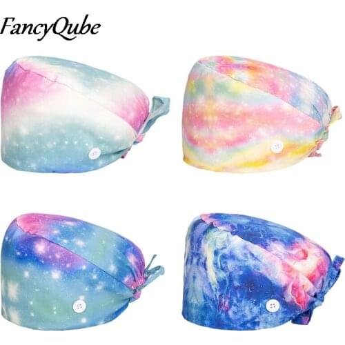 Scrub Nurse Hat New Star Bouffant Sanitary Print Pattern Dentist Cap Cotton Women Men Dust Proof Veterinarian Chef Working Cap