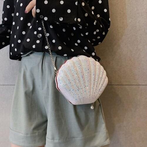 Hot Selling Small Sequins Shell Bag Shoulder Handbags Phone Money Pouch Chain Crossbody Bags for Women -B5