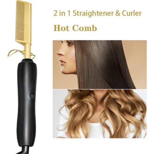 Hair Straightener Flat Irons Hot Comb Hair Straightening Brush Heating Comb Hair Straight Styler Curling Iron Hair Curler Comb