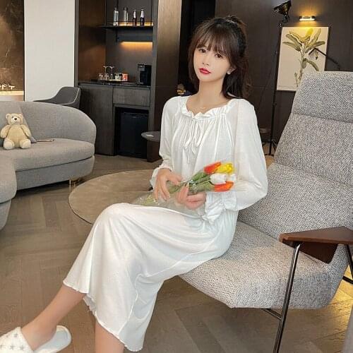 2021 Spring Summer Retro Court Wind Nightdress Women Full Pit Strip Modiel Nightgowns & Sleepshirts Home Dress Sexy Sleepwear