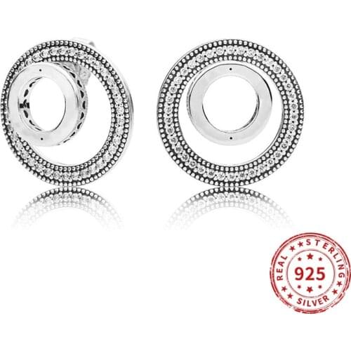 925 Sterling Silver Earring Pan Logo Circle Stud Earrings For Women Birthday Party Fine Jewelry Gift 2021