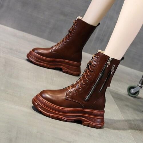 2021 new Winter Fashion Women British style Boots Black Wedges High Heels Platform Punk Motorcycle Boots Ankle Boots Shoes 35-40