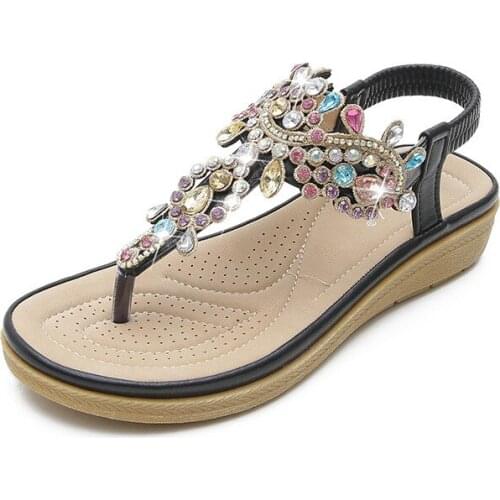 Ladies Rhinestones Sandals Summer Beach Slippers for Women Sandals Flip Flops Ladies Crystal Beach Sliders Casual Slippers Shoes