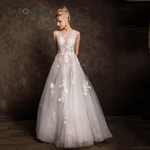 Elegant A Line Wedding Dresses 2020 O Neck Sleeves Open Back Wedding Gowns Bride Dress Long Bridal Gown vestido de noiva