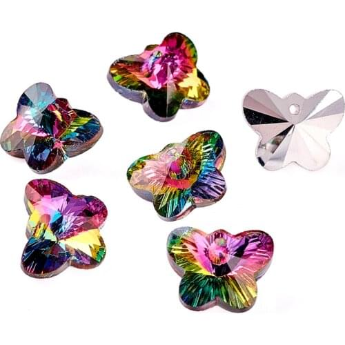 100-200pcs Butterfly Electroplated Glass Necklace Pendants Plated Bottom Charms Faceted Colorful 12x15x7mm Hole 1mm PANDAHALL