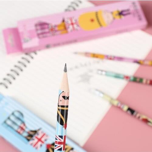 12pcs/pack Cute Cartoon HB Standard Wooden Pencil with EraserStudent Stationery Writing Drawing Pencils School Office Supply