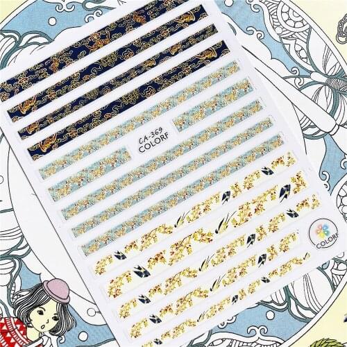 CA-032 CA-220 CA-369 CA-370 Flower strip line 3D Back glue Nail Art Stickers Decals Sliders Nail ornament decoration
