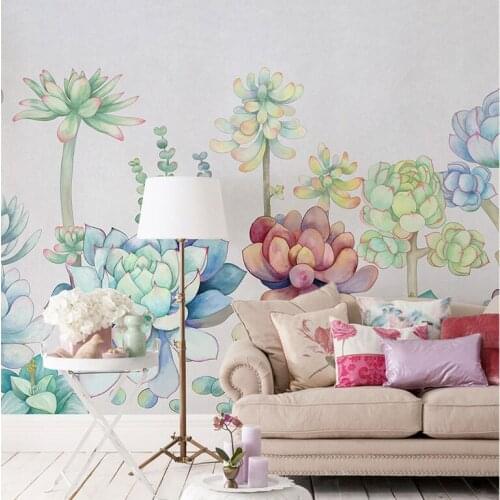 3D Wall Murals Wallpaper Succulent plants Mural Living Room Bedroom Wallpaper Cartoon Retro sticker mural Photo Decor