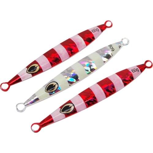 5PCS Glow Stripe Fishing Deep sea Ocean Boat Rock Beach Metal Jigging Jigbait Spoon Lure baits 60