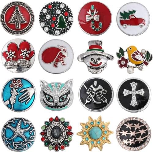 5pcs/lot New Snap Jewelry 18mm Snap Buttons Christmas Tree Snowman Gloves Bird Snap Button Fit Snap Bracelet Necklace