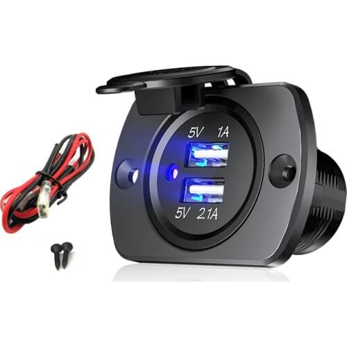 5V 3.1A Dual USB Charger Socket 2.1A Power Adapter Outlet LED with Panel Waterproof for Car Motorcycle Auto Truck ATV Boat RV