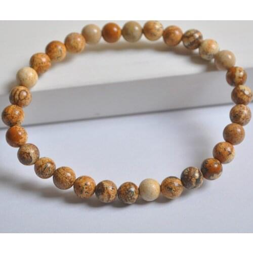 6MM Picture Stone Beads Bracelet Bangle Stretch 7.5 Inch Jewelry G639