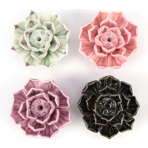 Adeeing Ceramic Incense Burner Stick Holder Lotus Ash Catcher Plate with 1/3 Holes