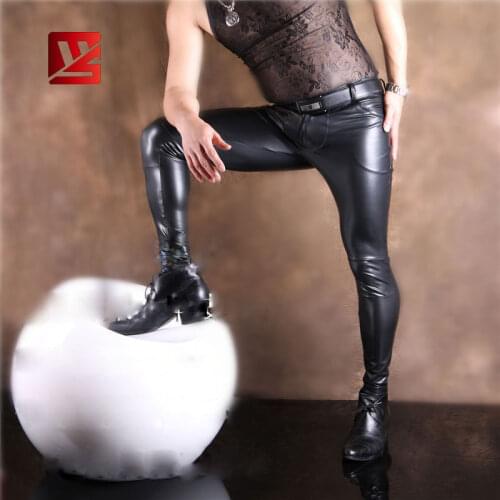 MEISE Sexy Men Long Pants PU Faux Leather High-elastic Skinny Pencil Pants Motorcycle Homme Tight Trousers Casual Plus Size NK27