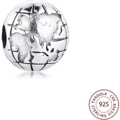 925 Sterling Silver Bead Globe Clip Charm Beads Fits DIY Bracelets Making Charms Silver 925 Original Jewelry Making perles