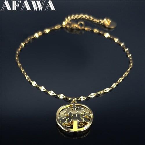 AFAWA 2021 Tree of Life Stainless Steel Bracelet Leg Women Gold Color Foot Chain Foot Jewelry tobillera acero inoxidabl A1356S01