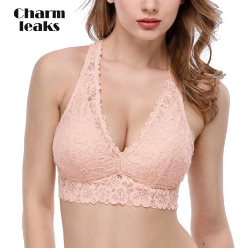 Charmleaks Womens Wireless Padded Thicken Bra Sexy Floral Lace Bralette Comfort Bras