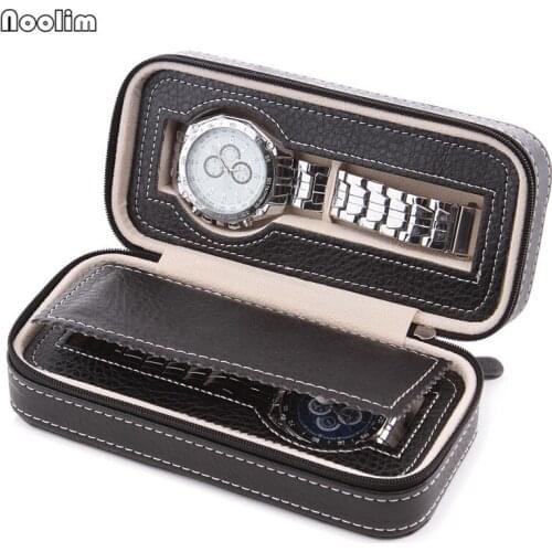 NOOLIM 2 Slots Zippered Personalized Luxury Portable Brown Black PU Leather Bracelet Watch Storage Travel Case Box Bag