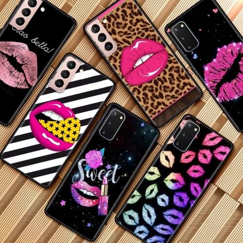 Black Soft Cover for Samsung Galaxy S20 FE S21 Ultra S10 Plus S9 S8 S10e A51 A71 S7 Silicone Phone Case Sexy Lips Pattern Shell