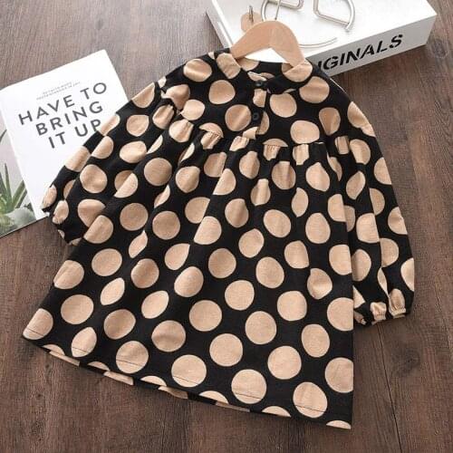 2021 Spring Autumn Girls Polka Dot Dress Cotton Long Sleeve Childrens Costumes Kids Fall Clothes Fashion Princess Cute Clothing