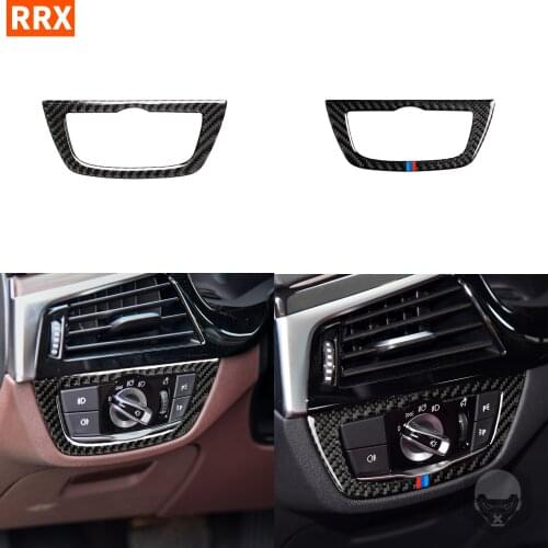 For BMW 5 Series G38 528LI 530LI 540LI Carbon Fiber Car Headlight Switch Button Frame Cover Stickers Interiors Accessories Trim