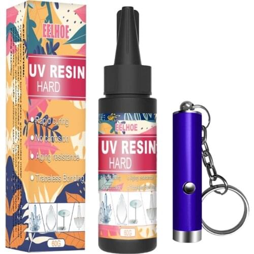 N0HE 1 Set Epoxy UV Resin Clear Hard Glue Ultraviolet Flashlight Curing Crystal Liquid for DIY Crafts Jewelry Making Supplies