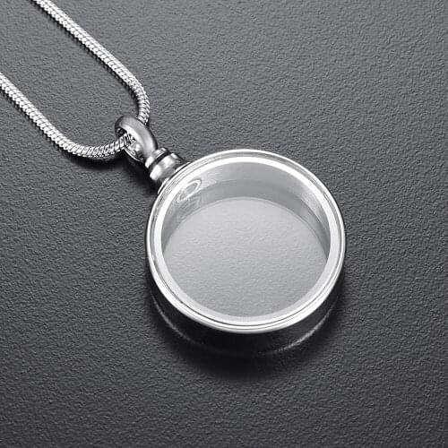 IJD9889 Hot Selling Round Cremation Mini Locket Urn for Ashes Keepsake 316L Stainless Steel Glass Funeral Urn Necklace Jewelry