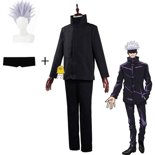 Jujutsu Kaisen Anime Gojo Satoru Cosplay Costume Wig Top+Pants+Eye Mask Halloween Christmas Party School Uniform Outfits Unisex