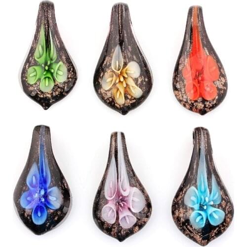 Qianbei Mix Color Glory Flower Pendant Fit Necklace Gifts Wholesale 6pcs Handmade Murano Lampwork Glass