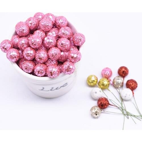 100pcs Glitter Berry Mini Artificial Flowers Cherry DIY Garland Bead for Wedding Christmas Decoration Festival Party Arts Crafts