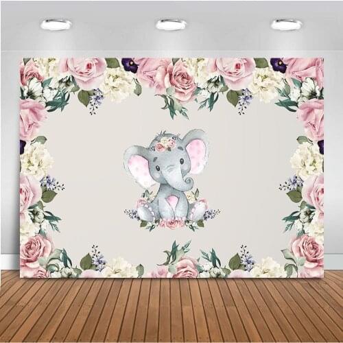 MOCSIKA Elephant Baby Shower Backdrop for Party Photography Flower Decoration Supplies Background for Photographic Video