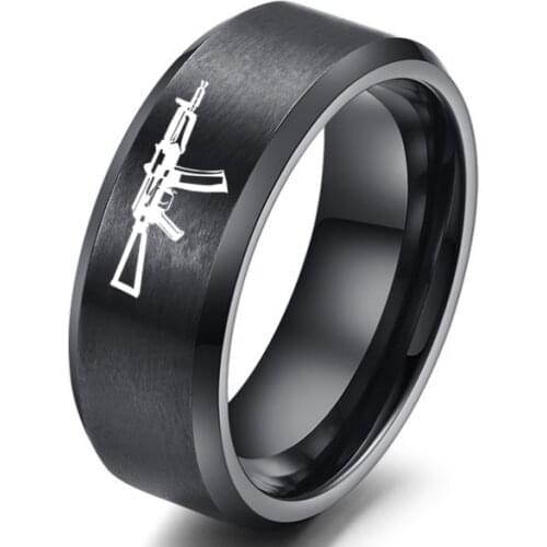 MOREDEAR 8mm Titanium Ring For Men amd Women Submachine Gun Ring