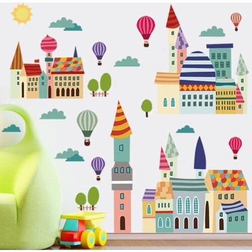 DIY Cartoon Building Wall Stickers Kids Rooms Nursery Home Decoration Poster Balloon Wall Decals adesivo de parede Art
