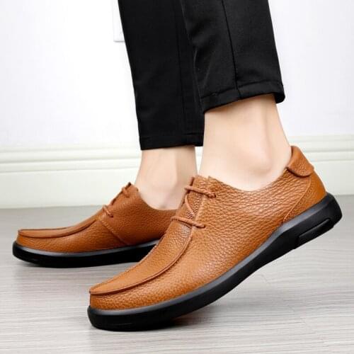 2021 New Men Comfortable Casual Lace-up Mens Genuine Leather Sneakers Men Moccasins Non-Slip Soft Flats Sneakers Driving Shoes